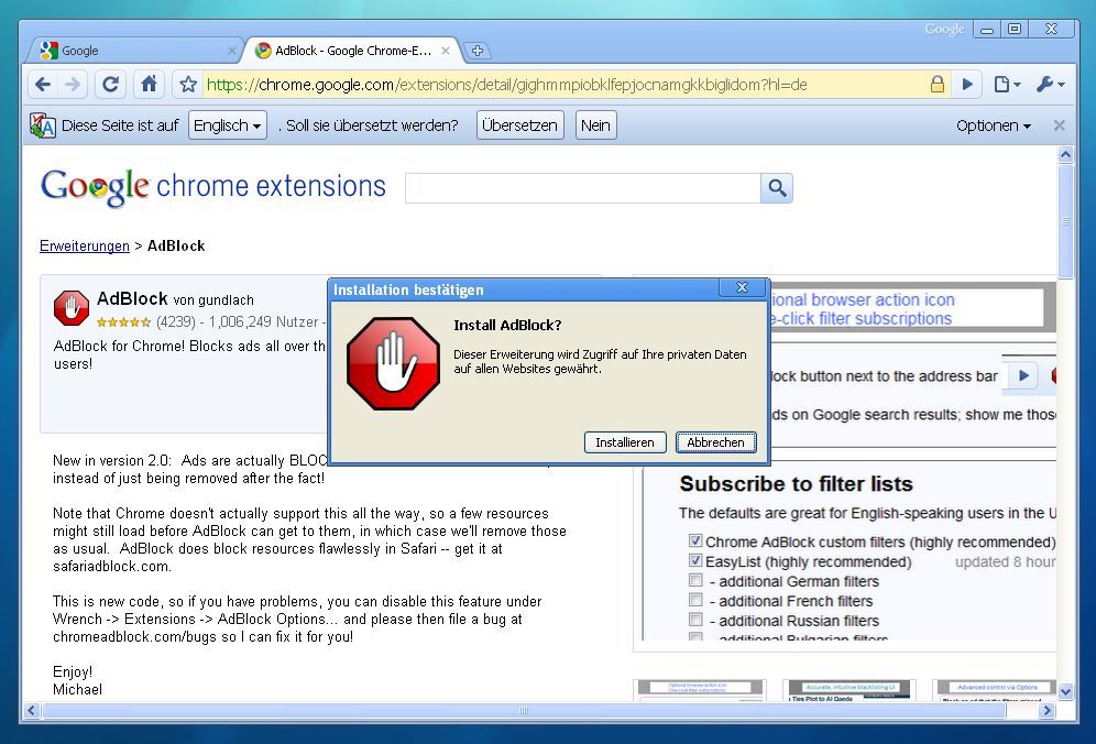Adblock for Chrome screenshot Adblock for Chrome screenshot