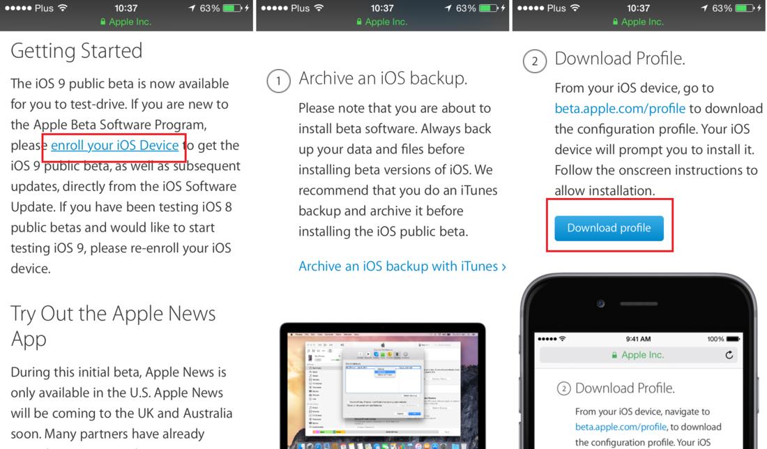 Como descargar e instalar iOS 9 Beta publica en tu iPhone o iPad