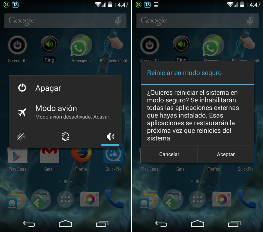 iniciar tu Android en Modo seguro para borrar virus de la policia