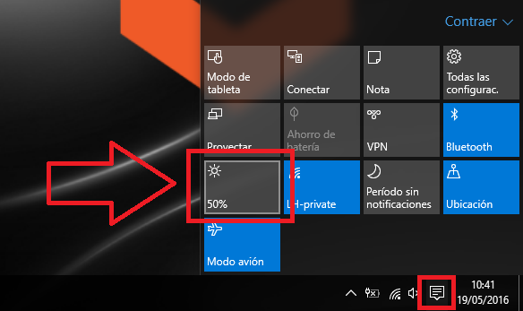 Windows 10 permite regular el brillo desde el centro de actividades