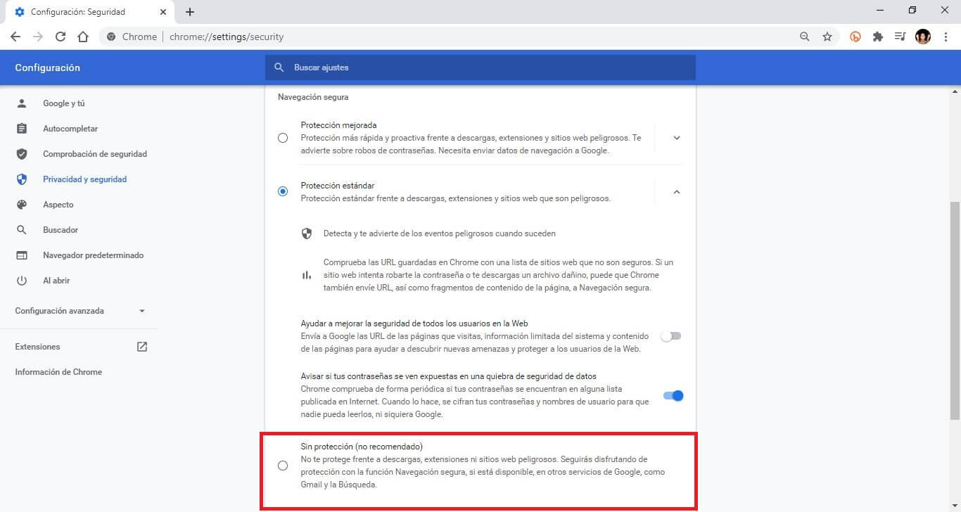 Deshabilitar el bloqueo de descargas peligrosas en Google Chrome
