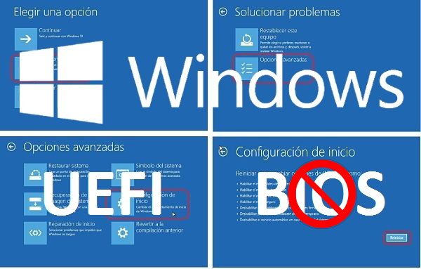 arrancar Windows 10 en modo seguro en un ordenador con UFEI