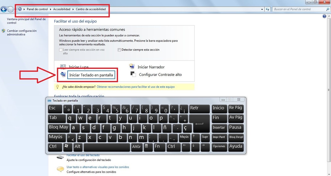 iniciar el teclado virtual en la pantalla de tu windows 7