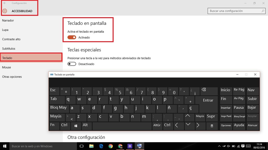 activar el teclado en la pantalla de tu windows 10 para pode usar el teclado virtual con el ratón