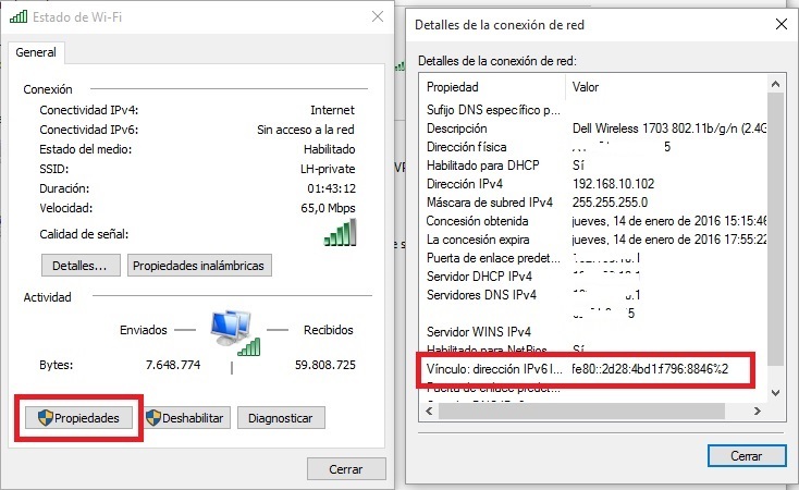 ver la direccion de IPv6 para conectarte a internet en Windows 6