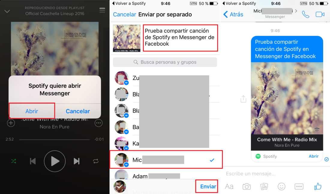 Compartir musica de Spotify por el chat de Facebook Messenger