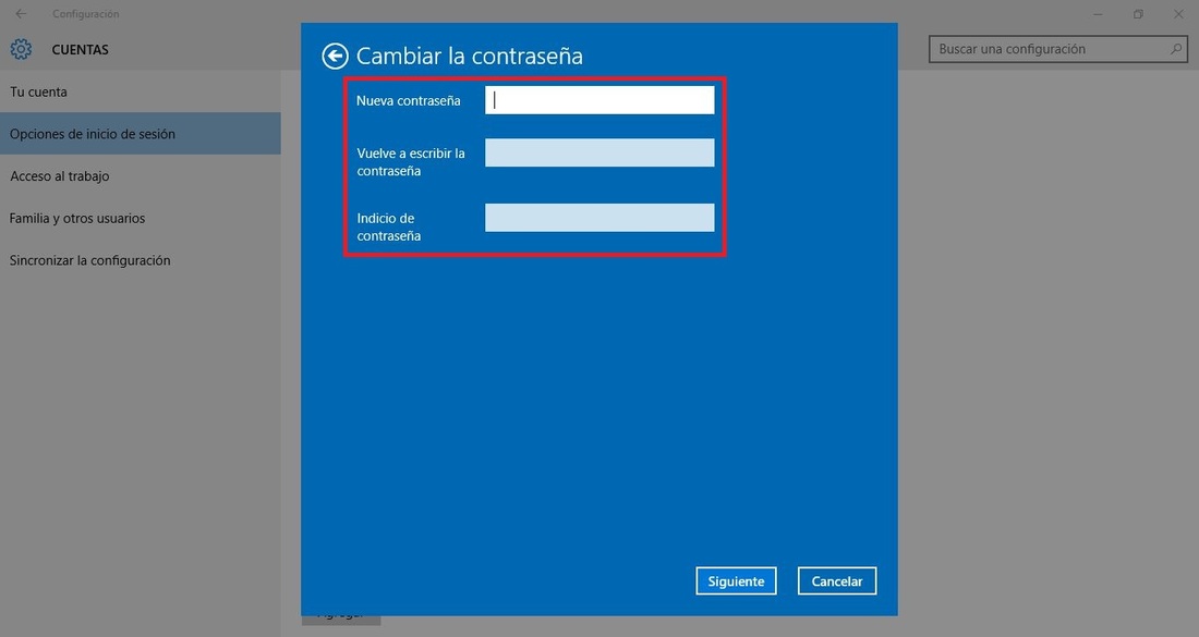 cambiar contraseña de tu cuenta local de usuario del sistema operativo Windows 10