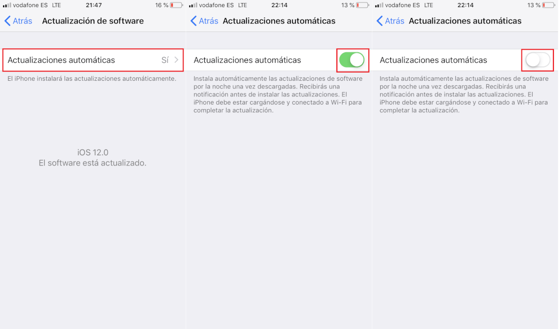 desactivar actualizaciones automaticas de iOS 12