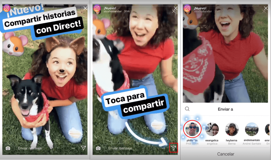 Enviar historias por mensaje directo a tus amigos de Instagram