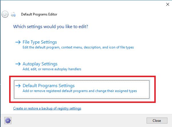 default programs editor windows 10