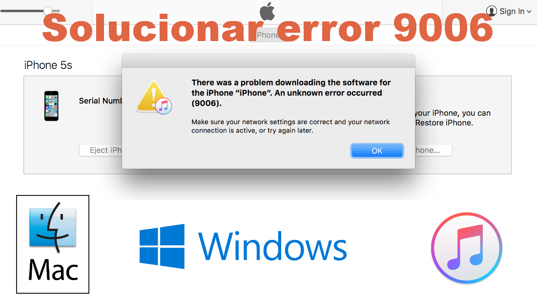 solucionar el error 9006 de itunes en Windows o Mac para iPhone  o ipad