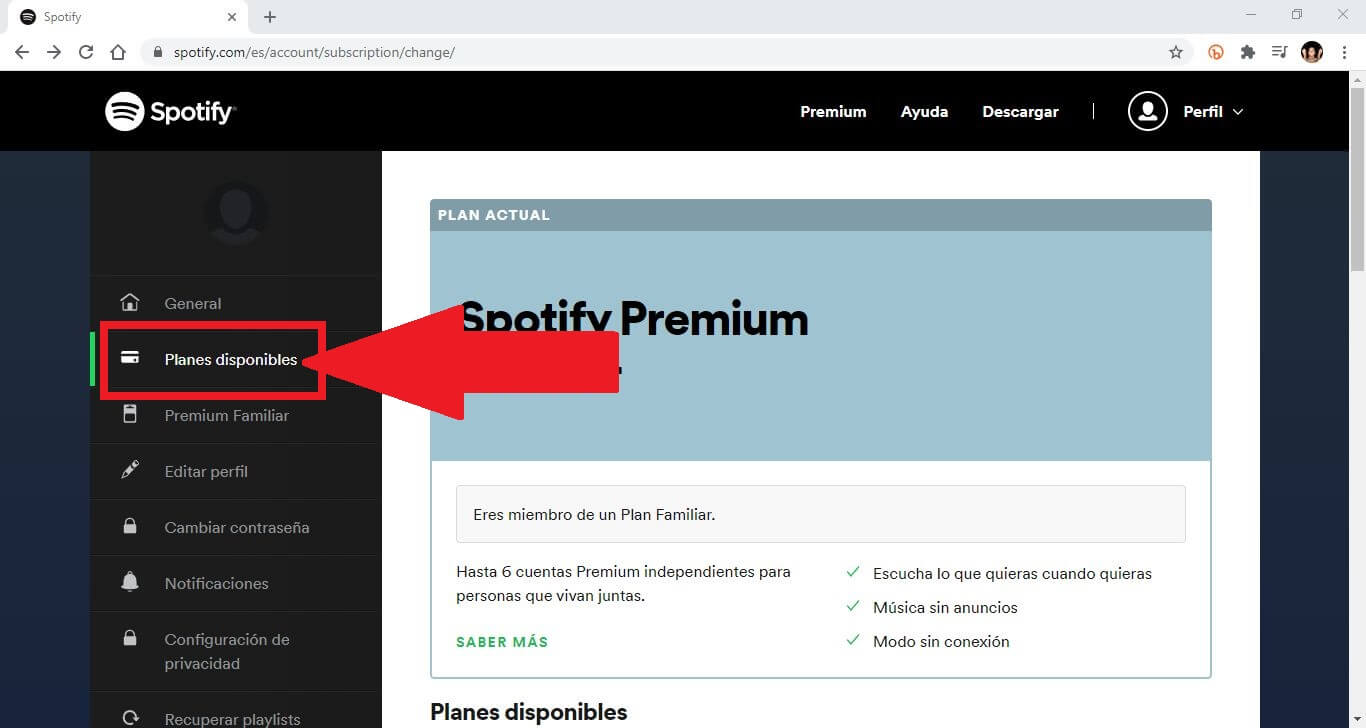 dejar el plan premium de Spotify