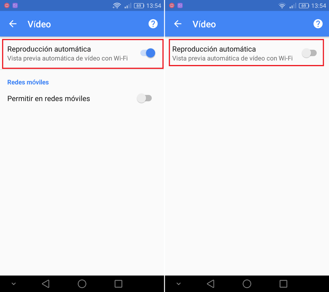 que no se inicien los videos de manera automática en Google de Android