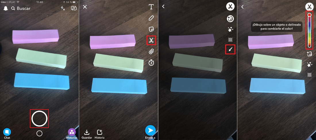 cambiar el color de objetos de fotos de Snapchat