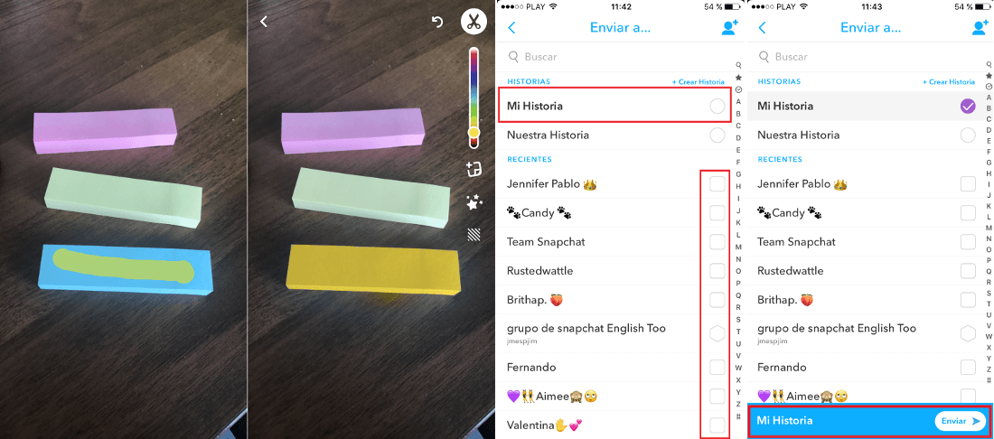 cambiar el color de objetos en las fotos de Snapchat
