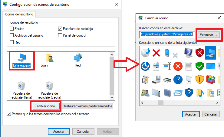 personalizar los iconos del escritorio de Windows 10
