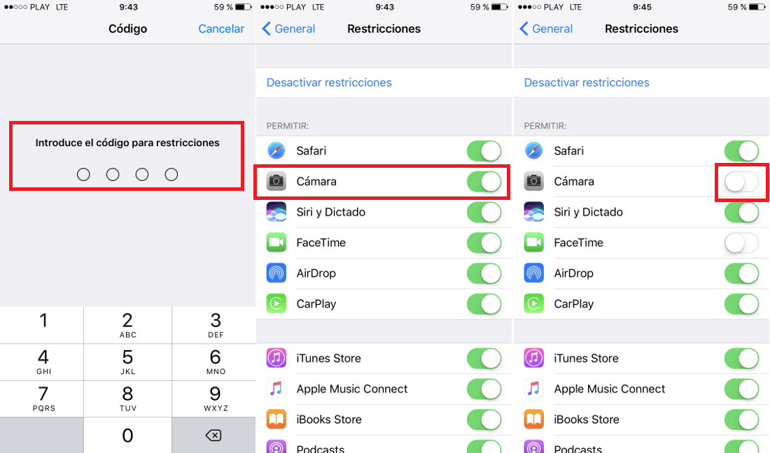 configurar tu iPhone con iOS para deshabilitar el acceso a la camara desde la pantalla de bloqueo