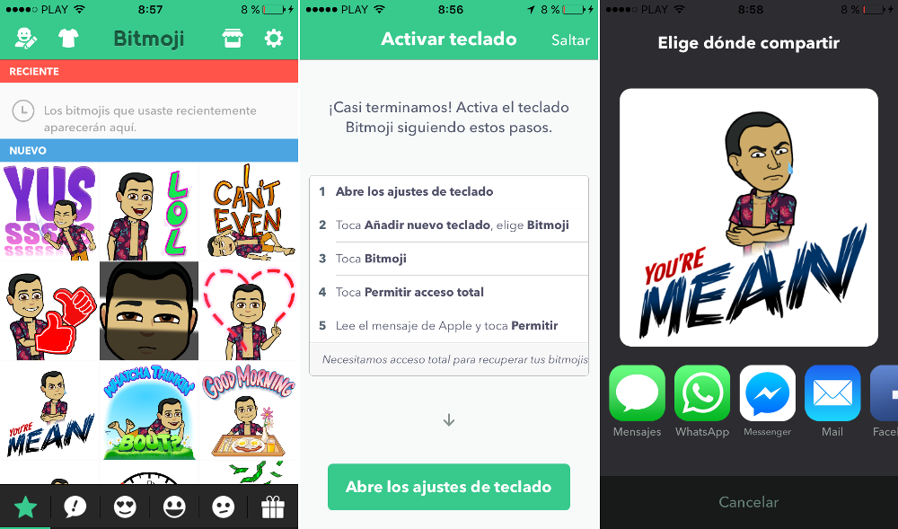 personalizar los emoji de snapchat con bitmoji