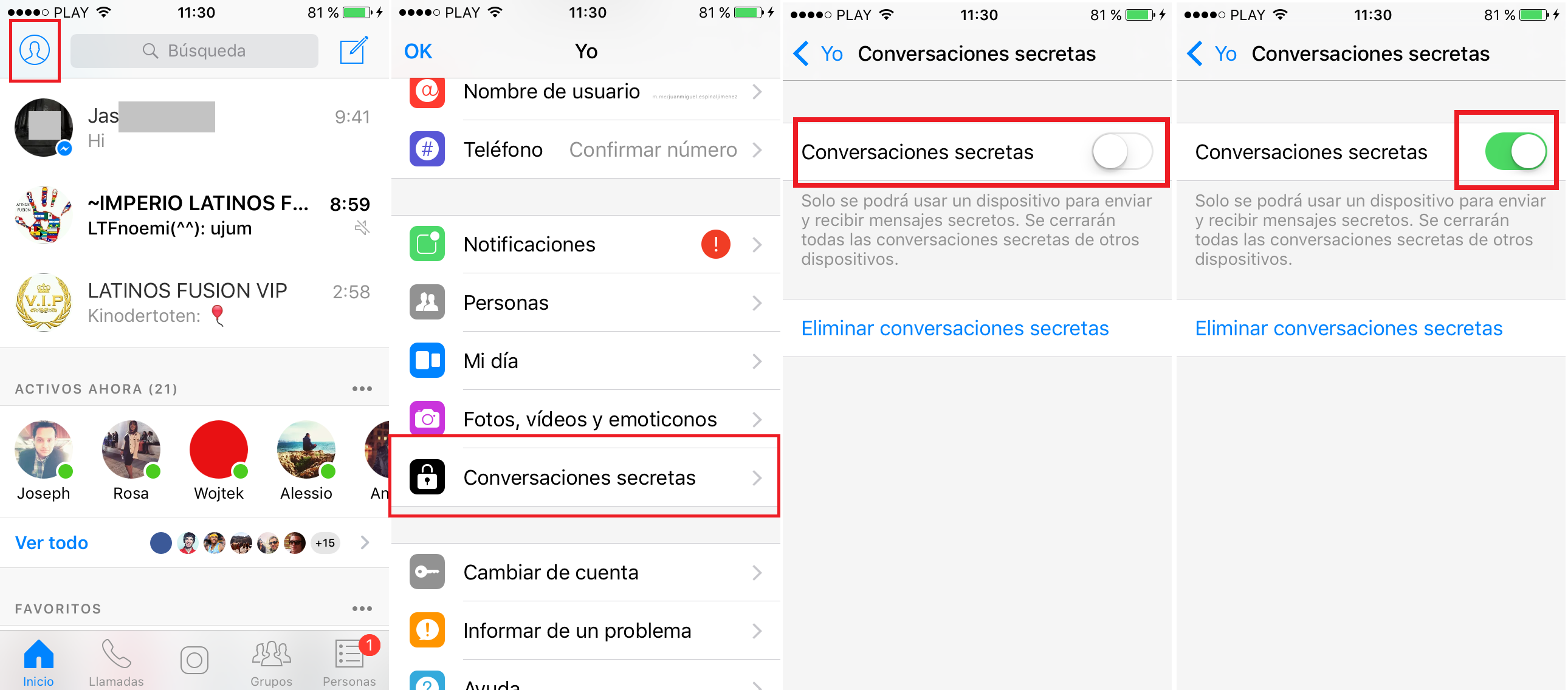 conversaciones secretas para Messenger en Android e iOS
