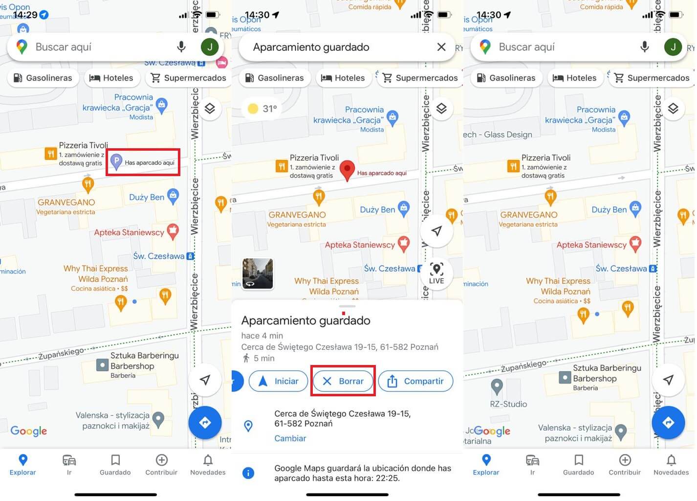 Puede guardar en google maps la ubicación del aparcameinto de tu coche