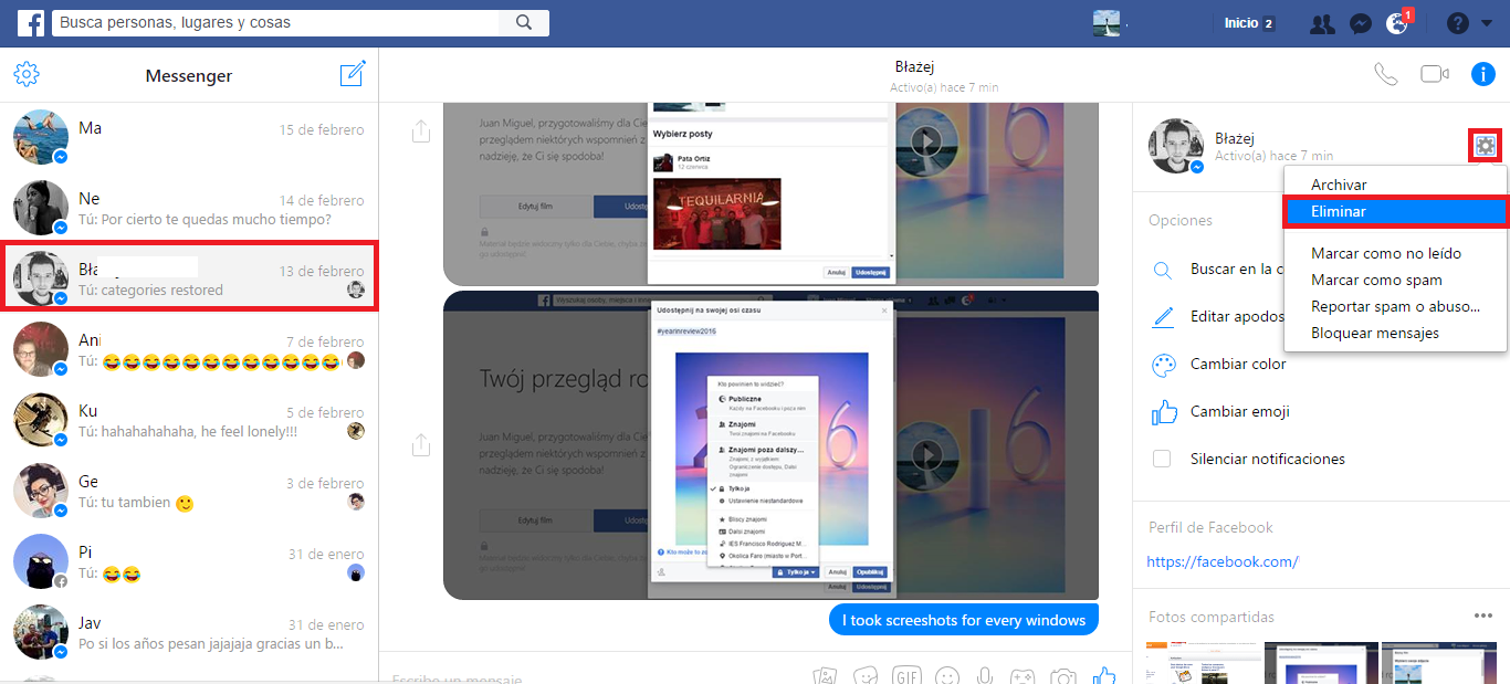 Como borrar fotos, videos o mensajes en Facebook Messenger ...