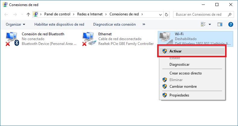 como activar la tarjeta wifi de mi pc windows 10