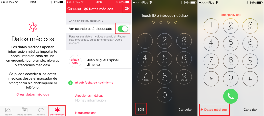 Perfil de salud para urgencias en ios con la app Salud