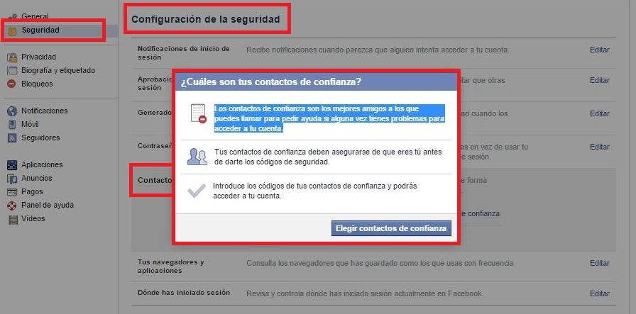 Como iniciar sesión en la red social facebook con la ayuda de tus contactos de confianza