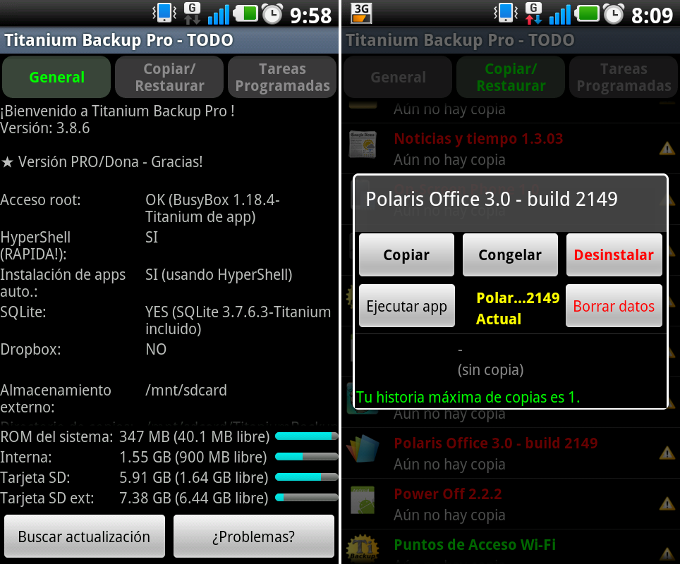 Como eliminar aplicaciones predeterminadas en Android con root con Titanium backup