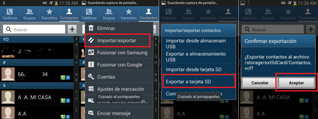Esportar contactos en Android a un archivo VCard para que pueda ser importado en un iPhone
