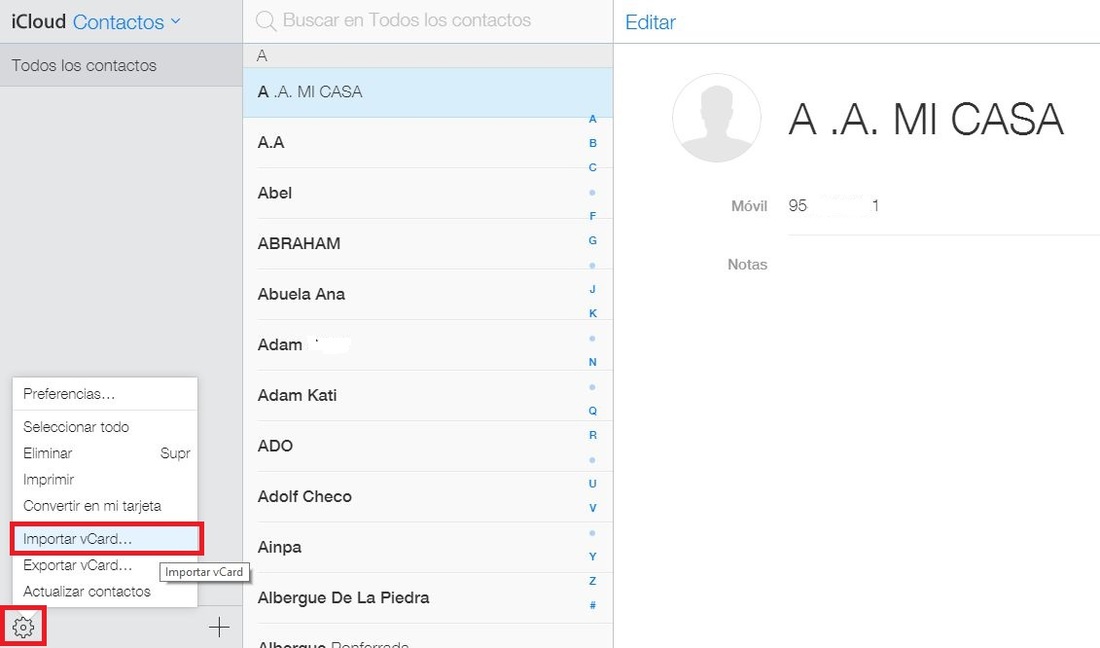 Como importar contactos a iCloud desde un archivo VCard