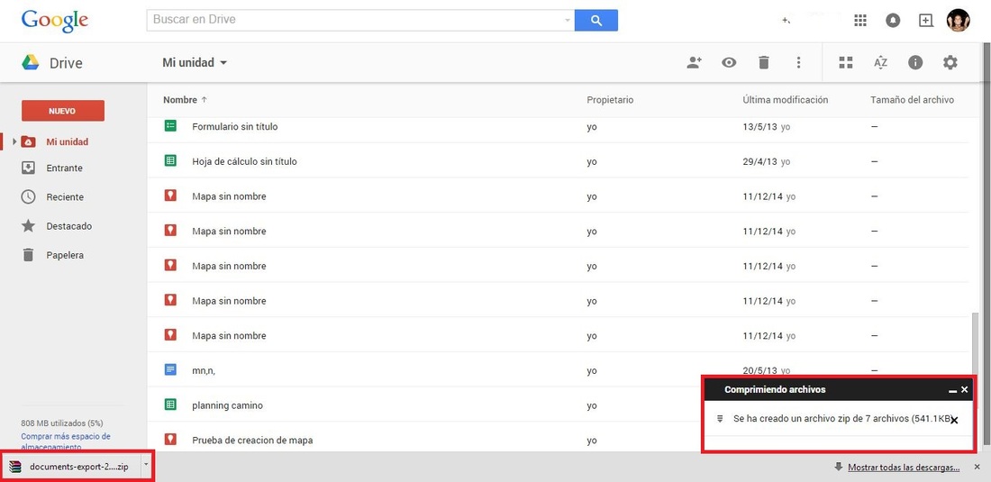 como descargar los documentos de Google en nuestro ordenador en un archivos zip.