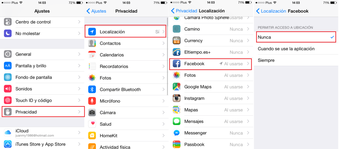 Desactivar la localización de Facebook en iOS 8 iPhone