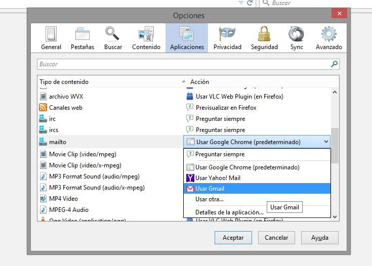 Como configurar Gmail como cliente de correo electronico predeterminado en Firefox