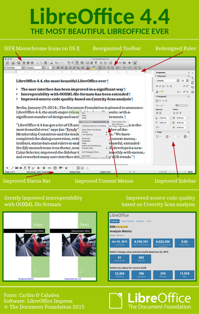 The Document Foundation acaba de anunciar la nueva versión de la suite ofimatica LibreOffice 4.4