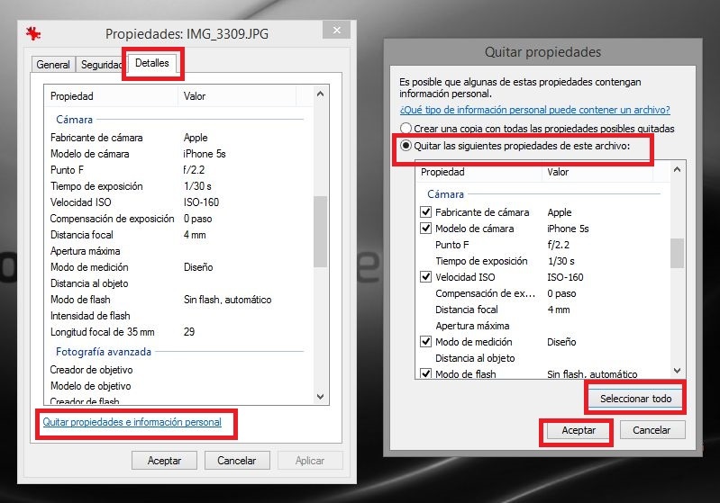 Como eliminar o editar los metadatos que contiene las imágenes o fotografias en tu ordenador con Windows