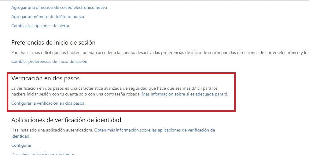 Como configurar la verificación  de dos pasos para Microsoft OneDrive