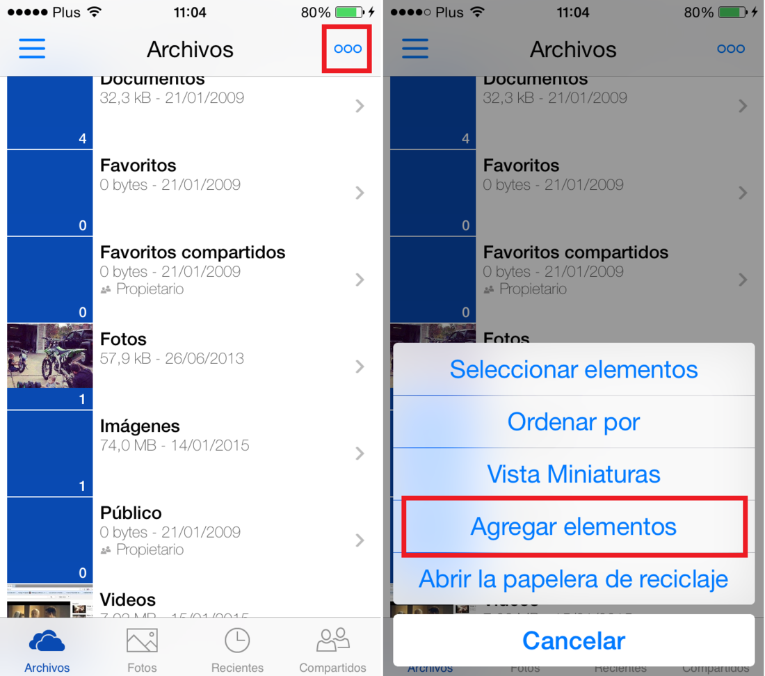 como subir archivos desde la aplicación de iOS