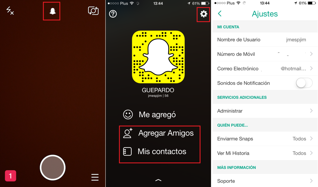 Nuevo menu historias de SnapChat y contactos así como el acceso a los ajustes de la app