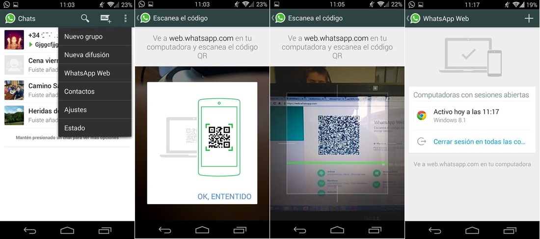 Como iniciar sesión en el servicio de Whatsapp Web a traves de tu despositivo Android
