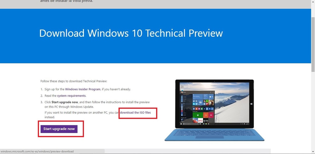 Como actualizar a Windows 10 o bien descargar la imagen ISO de Windows 10 para instalarlo desde 0 o en una Maquina virtual.