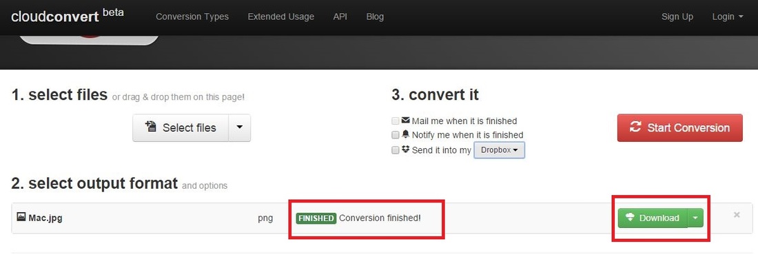 como descargar el archivo convertido desde CloudConvert
