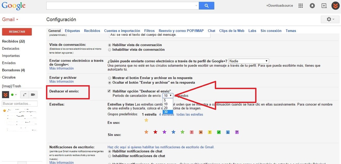 Configura el tiempo en el que podrás deshacer el envio de un correo electrónico a través de Gmail.