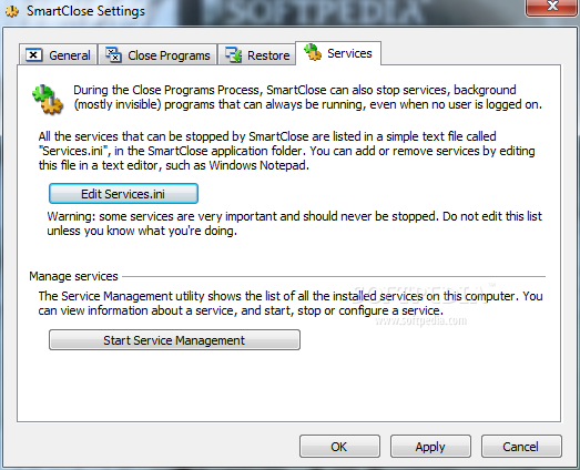 configuración del programa smartClose