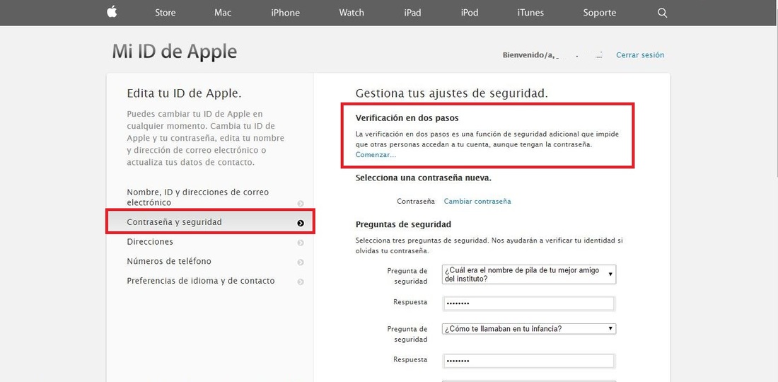 Como activar la verificación de dos pasos para tu cuenta de apple