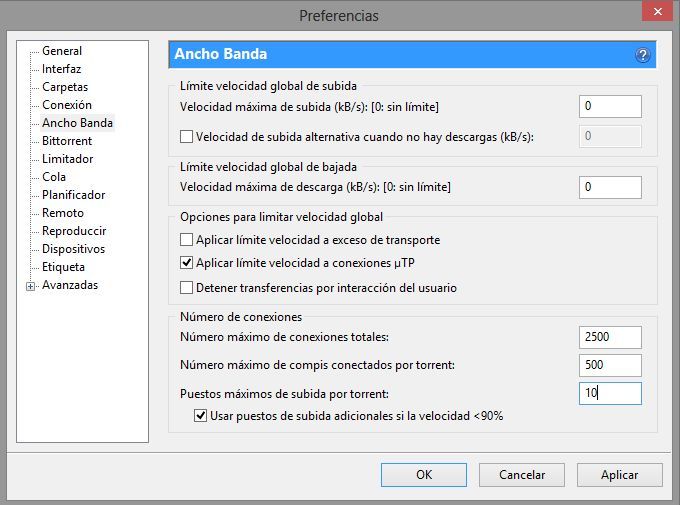 utorrent, ancho de banda, descarga, configuración,