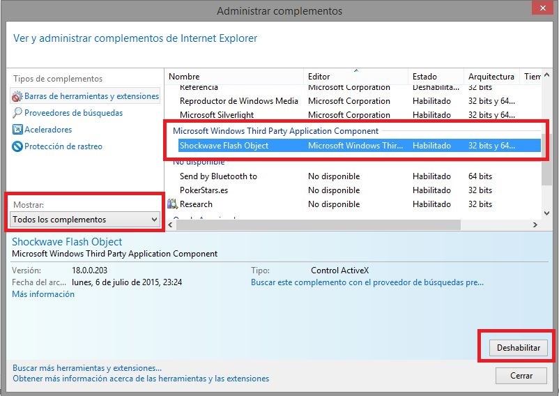 Como eliminar el complemento Adobe Flash en tu navegador Web Internet Explorer