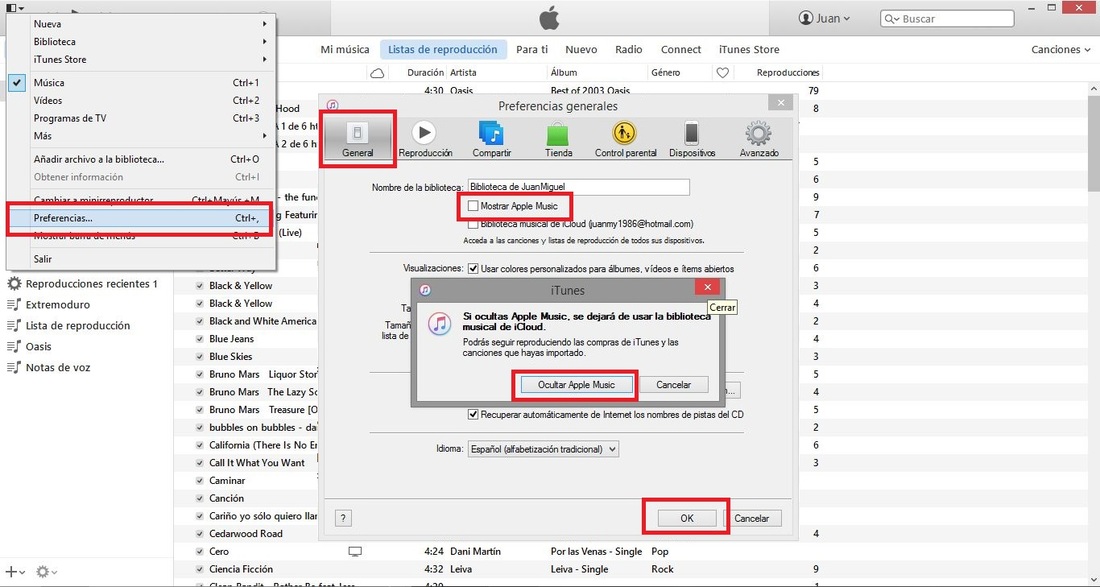 Desactivar Apple Music en iTunes 12.2 en Windows