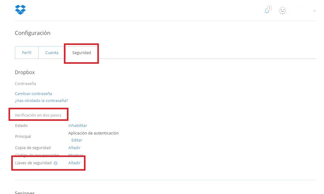 Añadir llave de seguridad a tu cuenta de DropBox para mejorar la seguridad de tu perfil y archivos