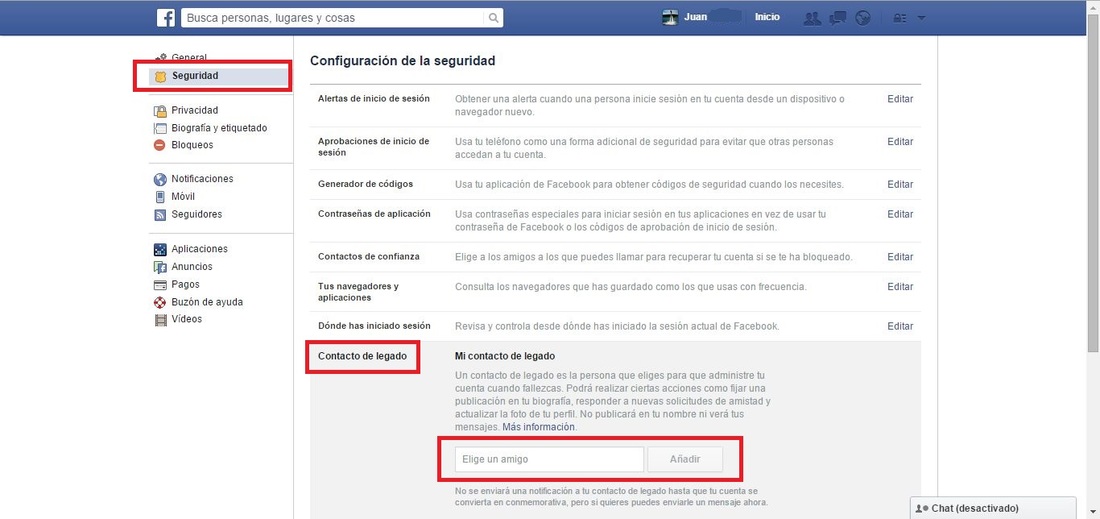 Contacto de legado en Facebook para que uno de tus amigos tenga control de tu cuenta cuando mueras